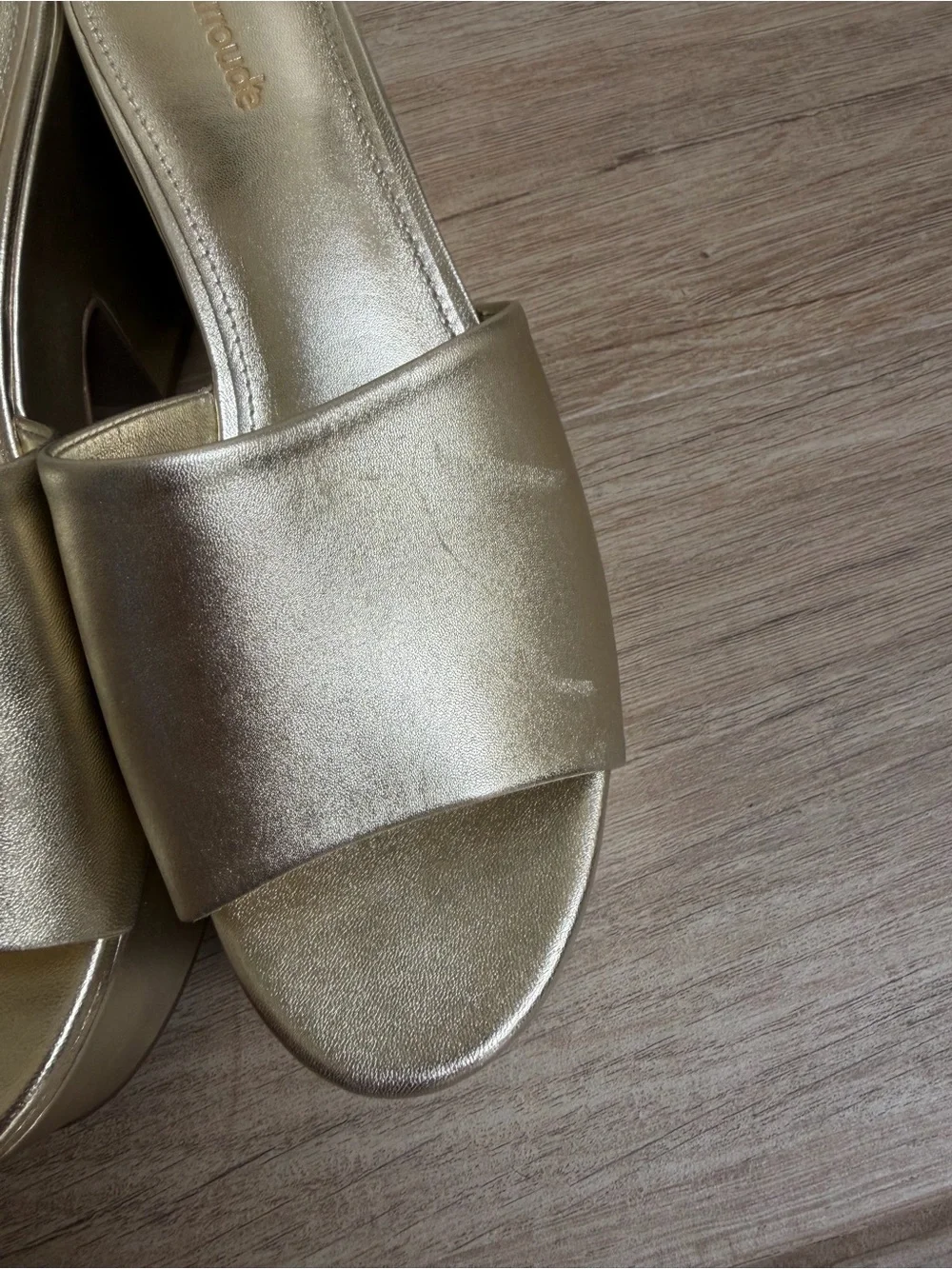 New Larroude Gold Platform Slide Heels -